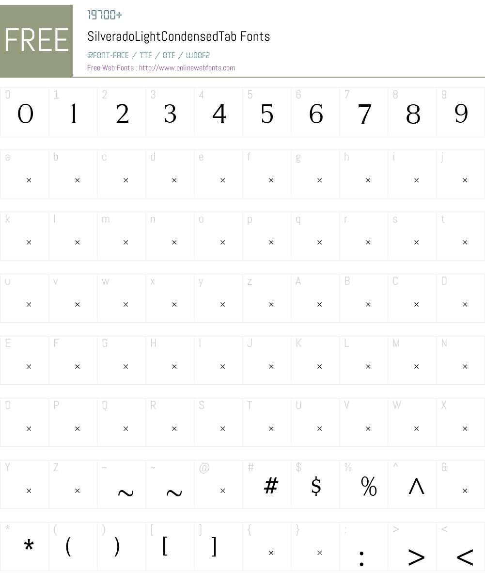 SilveradoLightCondensedTab Font Screenshots