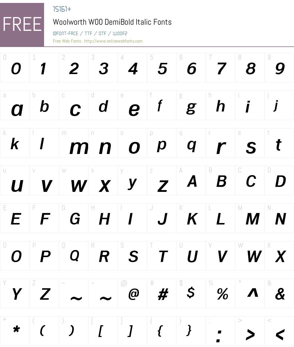 WoolworthW00-DemiBoldItalic Font Screenshots
