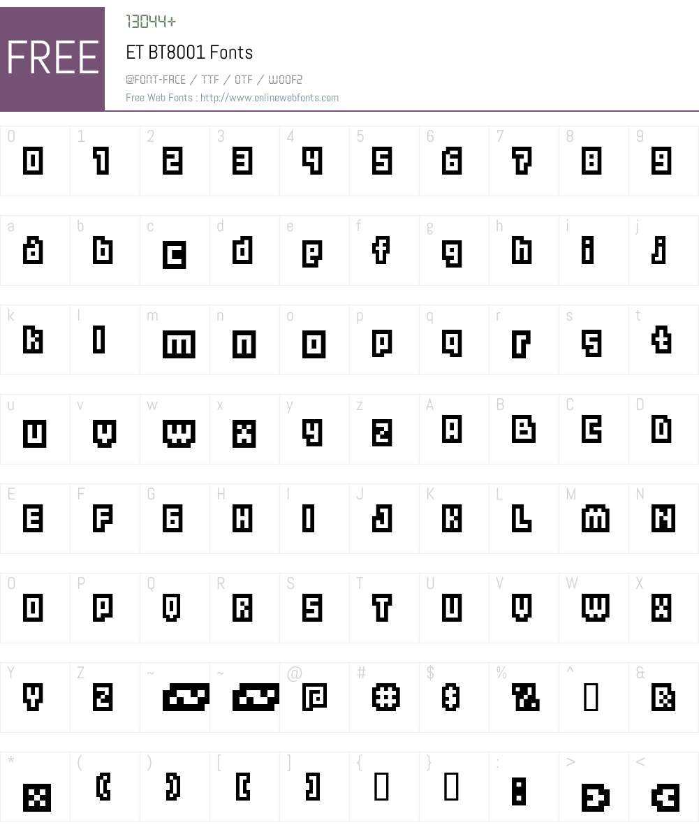 ET BT8001 Font Screenshots