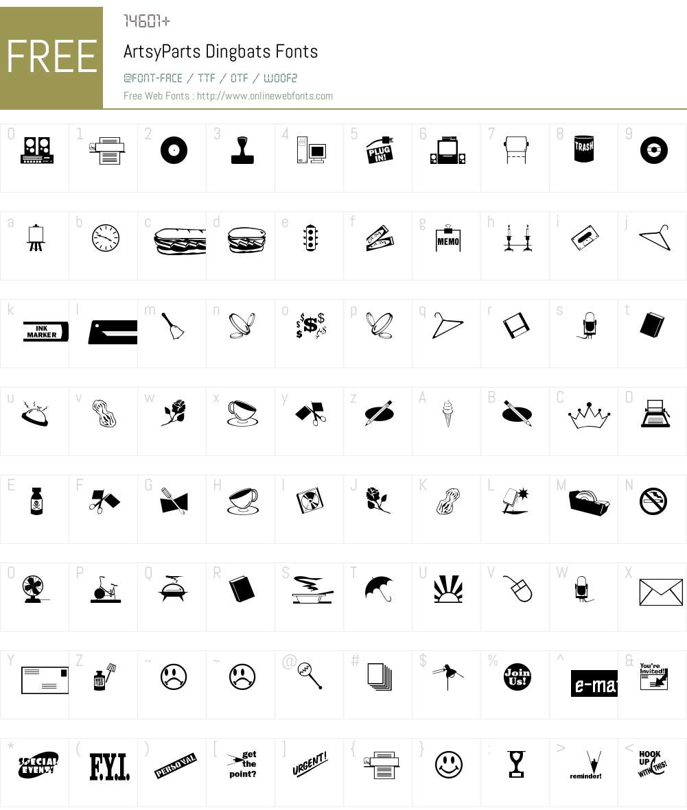 ArtsyParts Din1. Font Screenshots