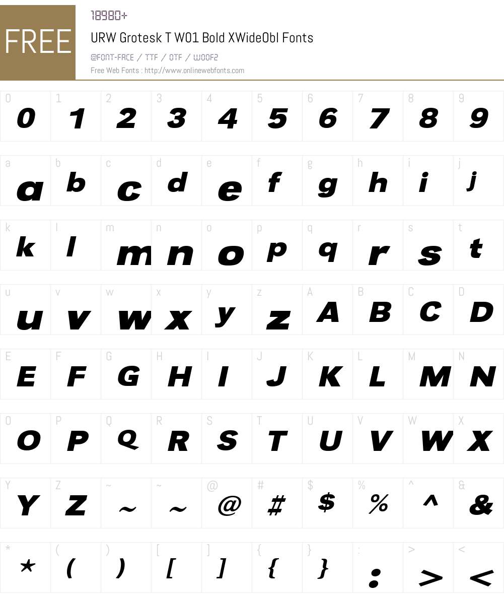 URWGroteskTW01-BoldXWideObl Font Screenshots