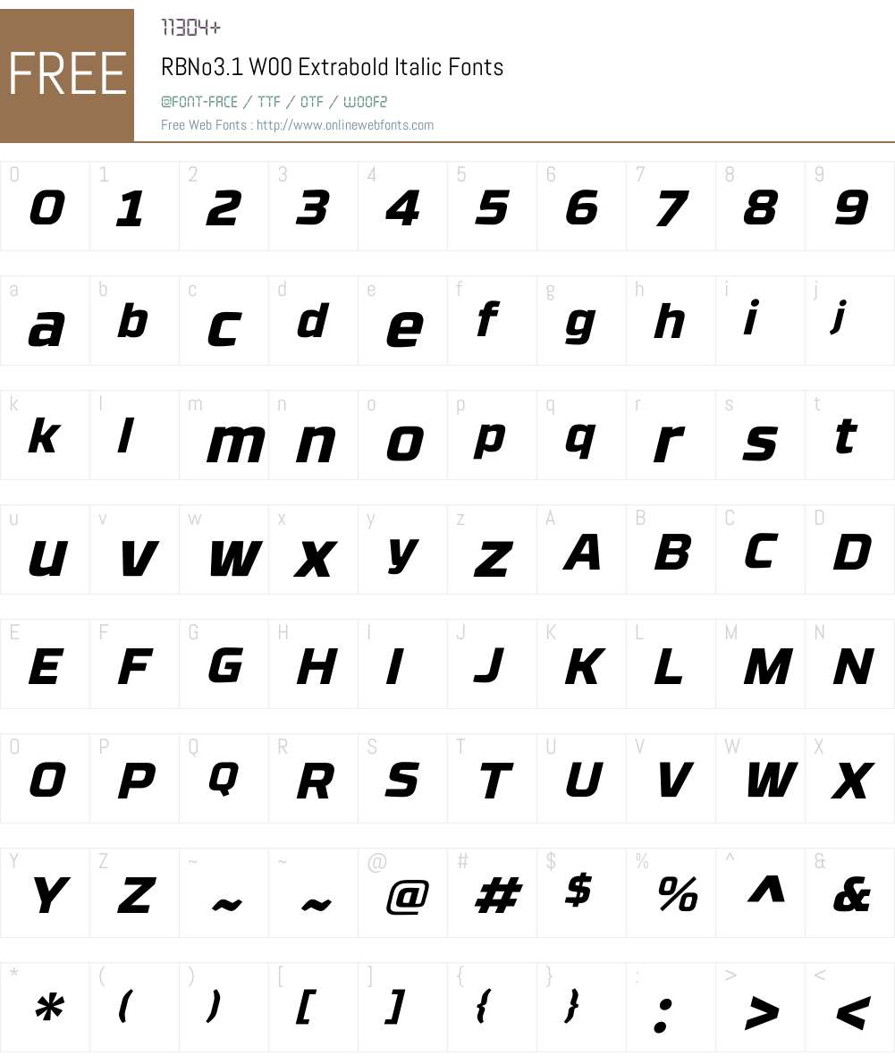 RBNo3.1W00-ExtraboldItalic Font Screenshots