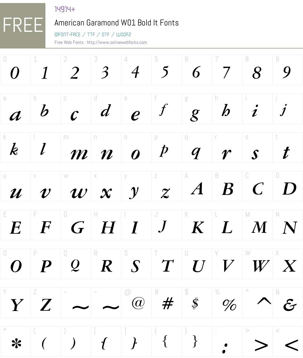 AmericanGaramondW01-BoldIt Font Screenshots