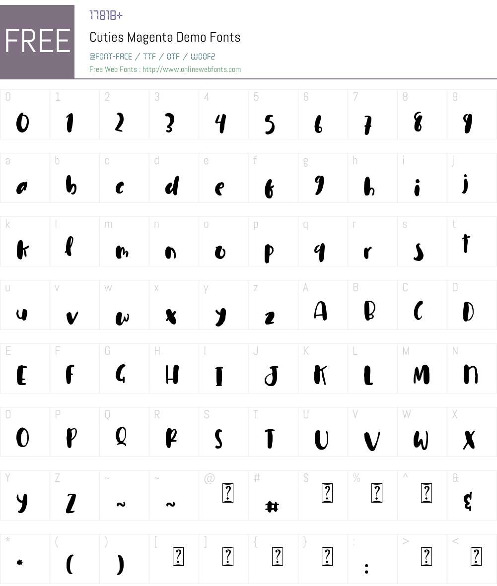 Cuties Magenta Demo 1.00;January 4, 2020;FontCreator 11.5.0.2430 64-bit ...