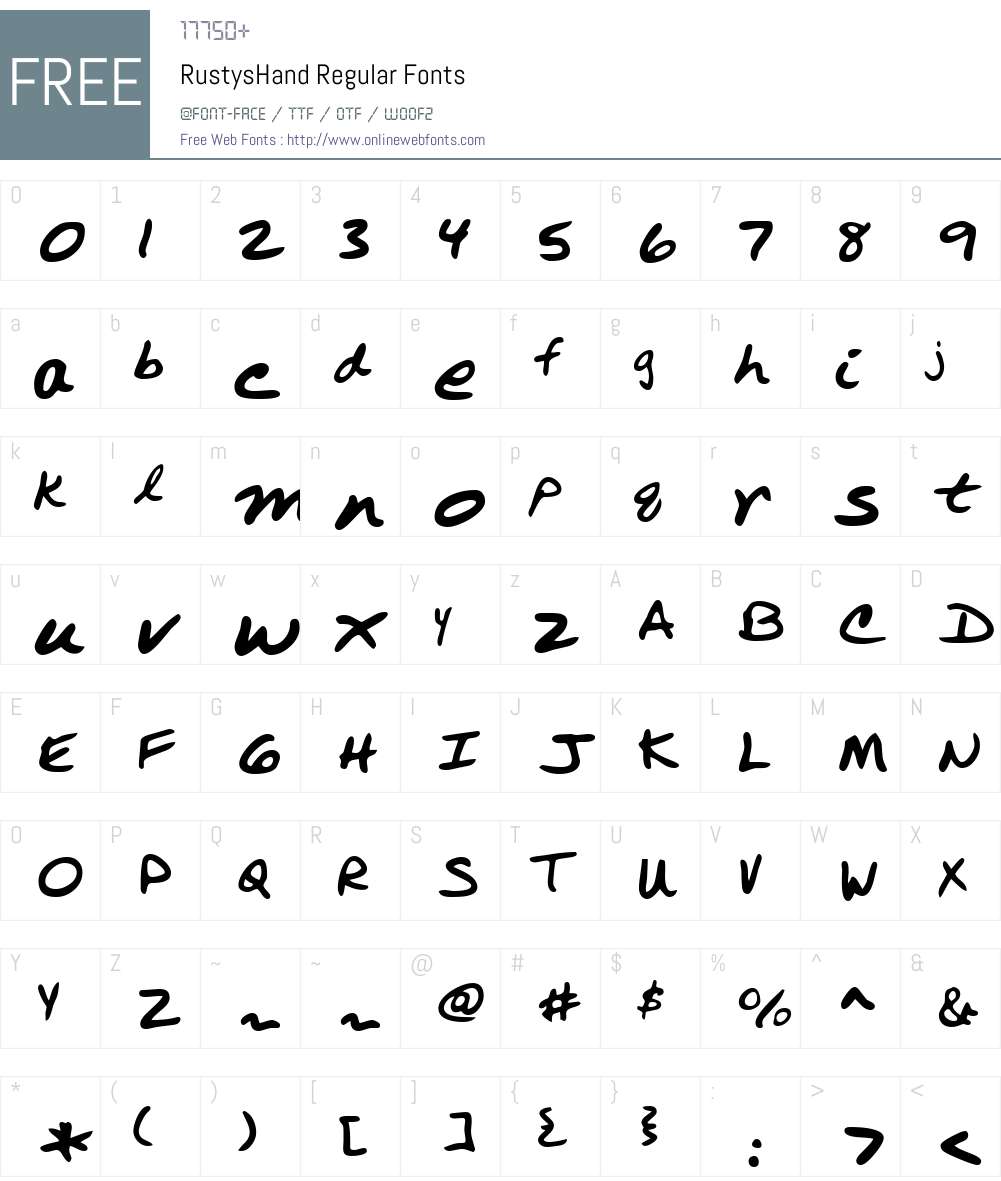 RustysHand Font Screenshots