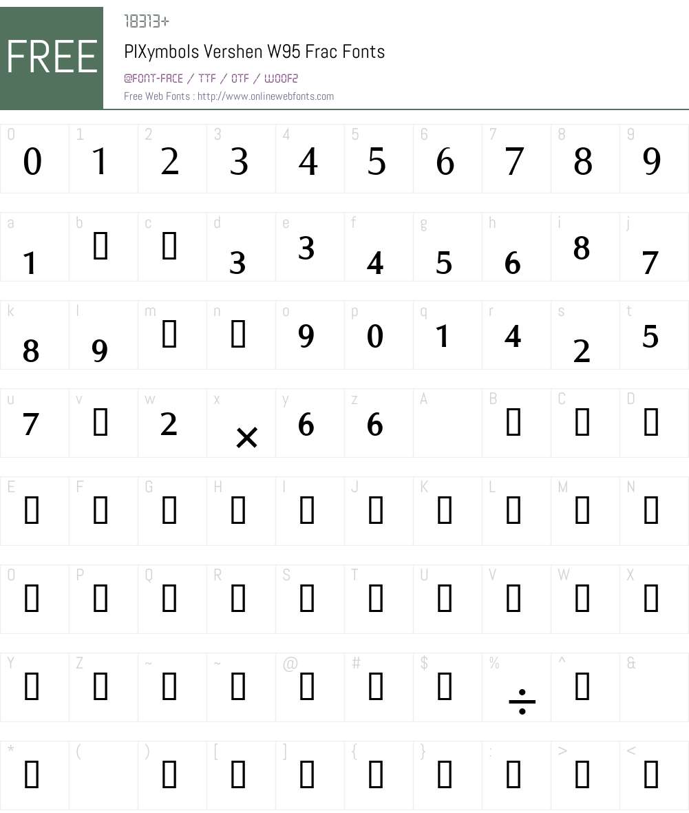 PIXymbolsVershenW95-Frac Font Screenshots