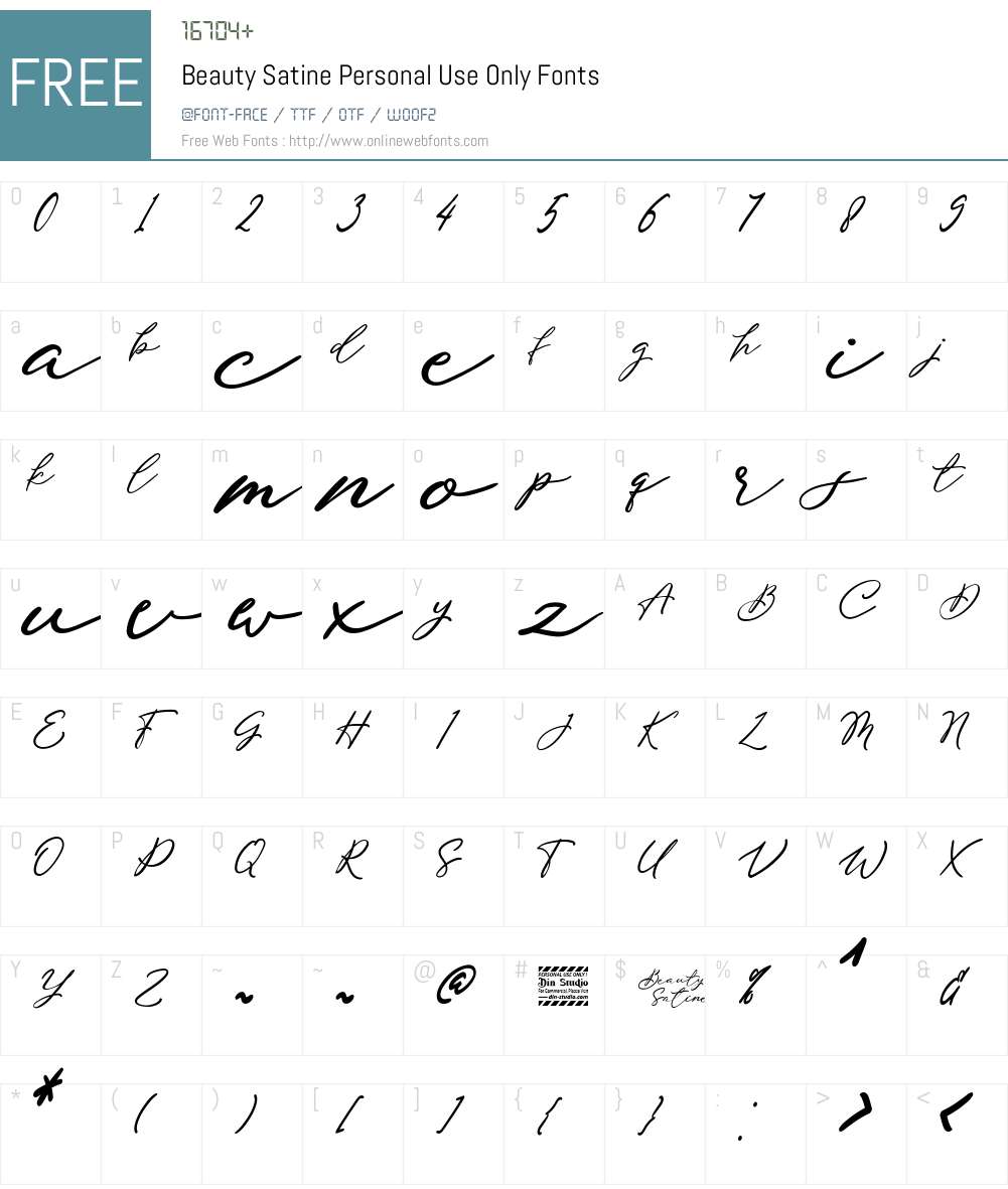 Beauty Satine Personal Use Only 1.000 Fonts Free Download ...