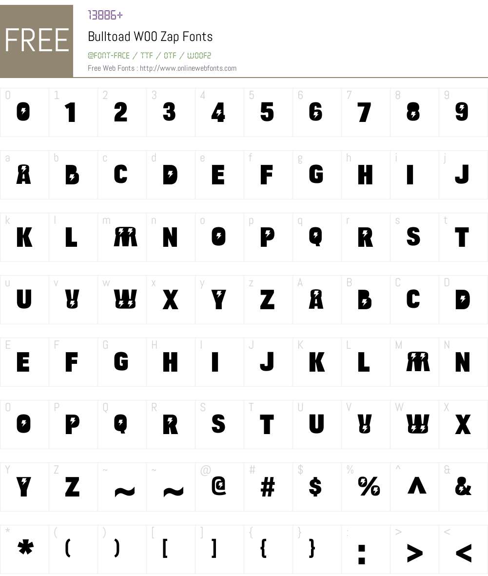 BulltoadW00-Zap Font Screenshots