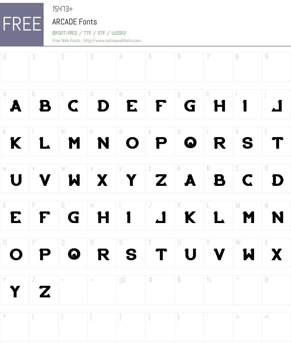 ARCADE Font Screenshots