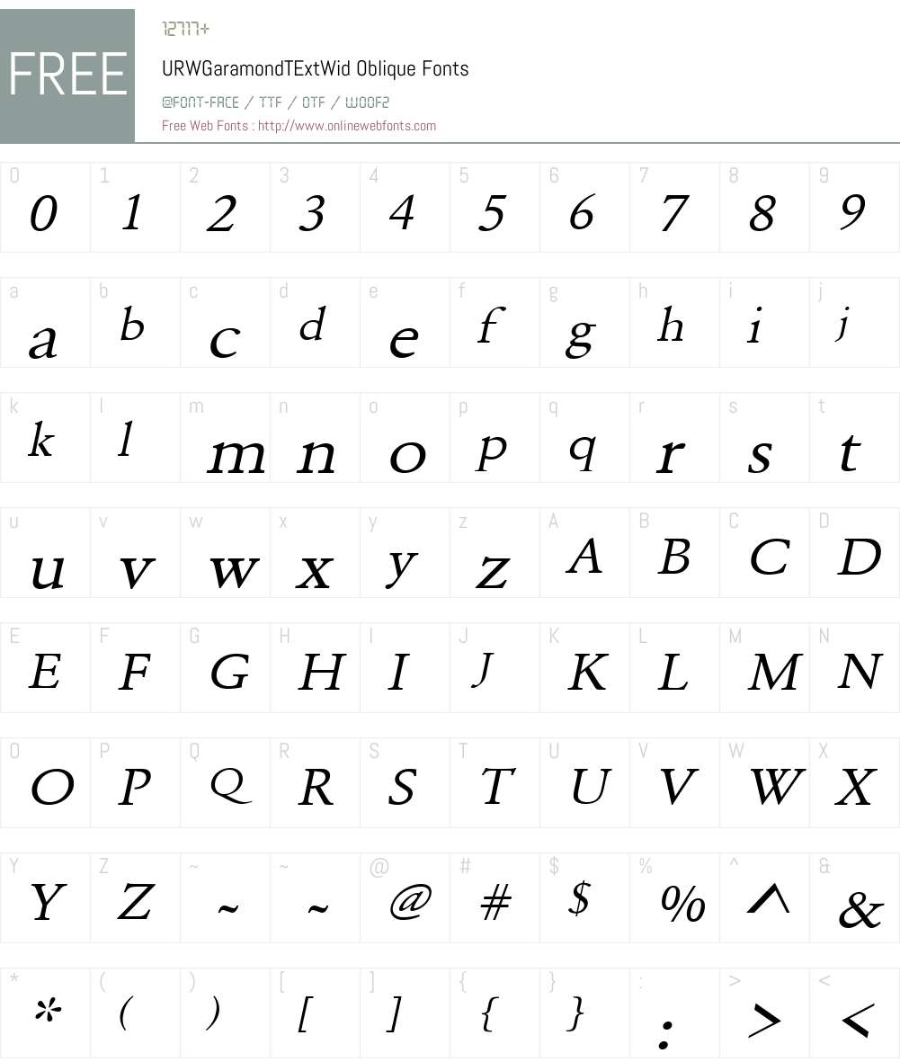 URWGaramondTExtWid Font Screenshots