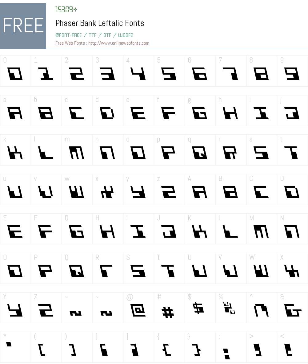 Phaser Bank Leftalic Font Screenshots