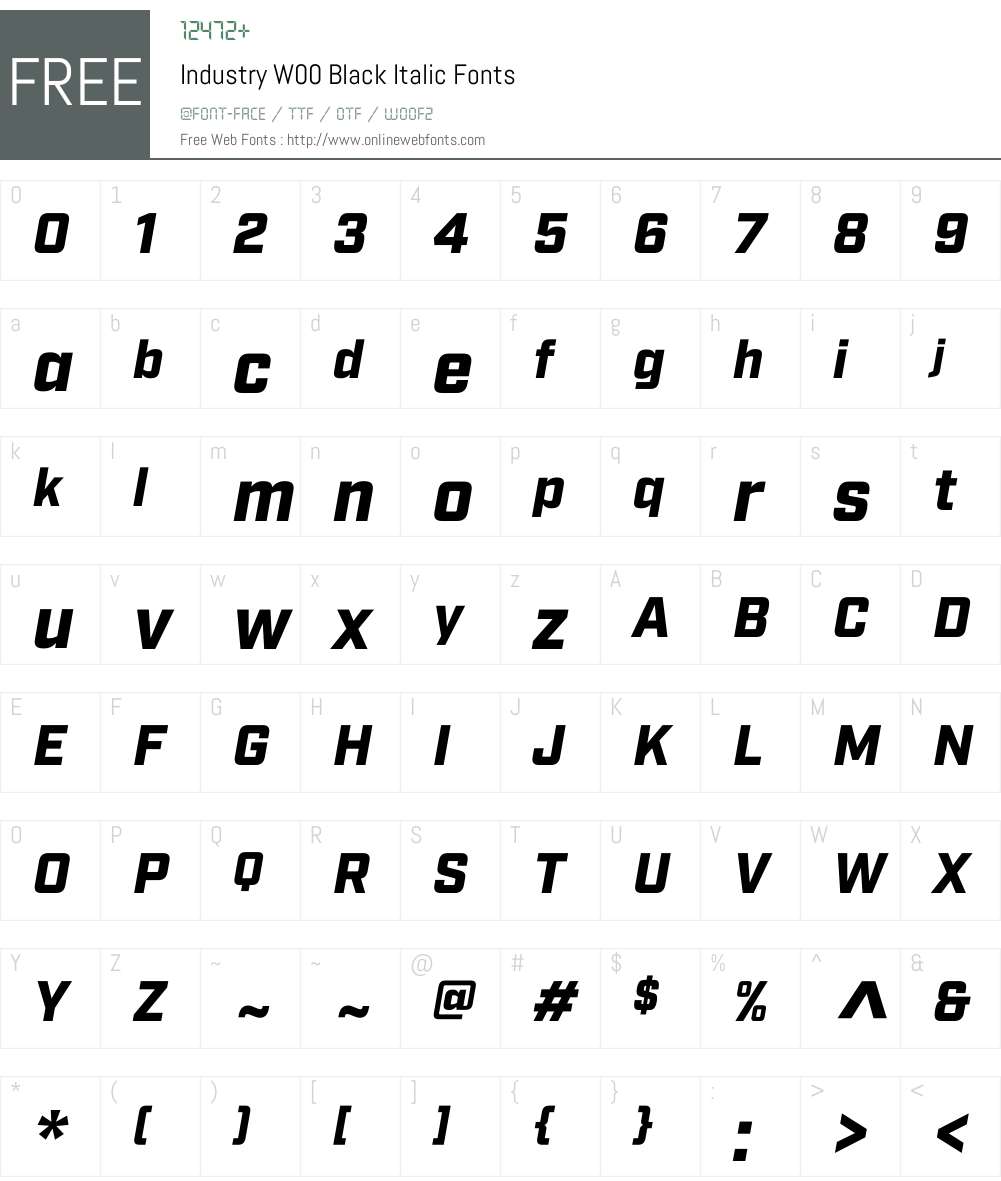 IndustryW00-BlackItalic Font Screenshots