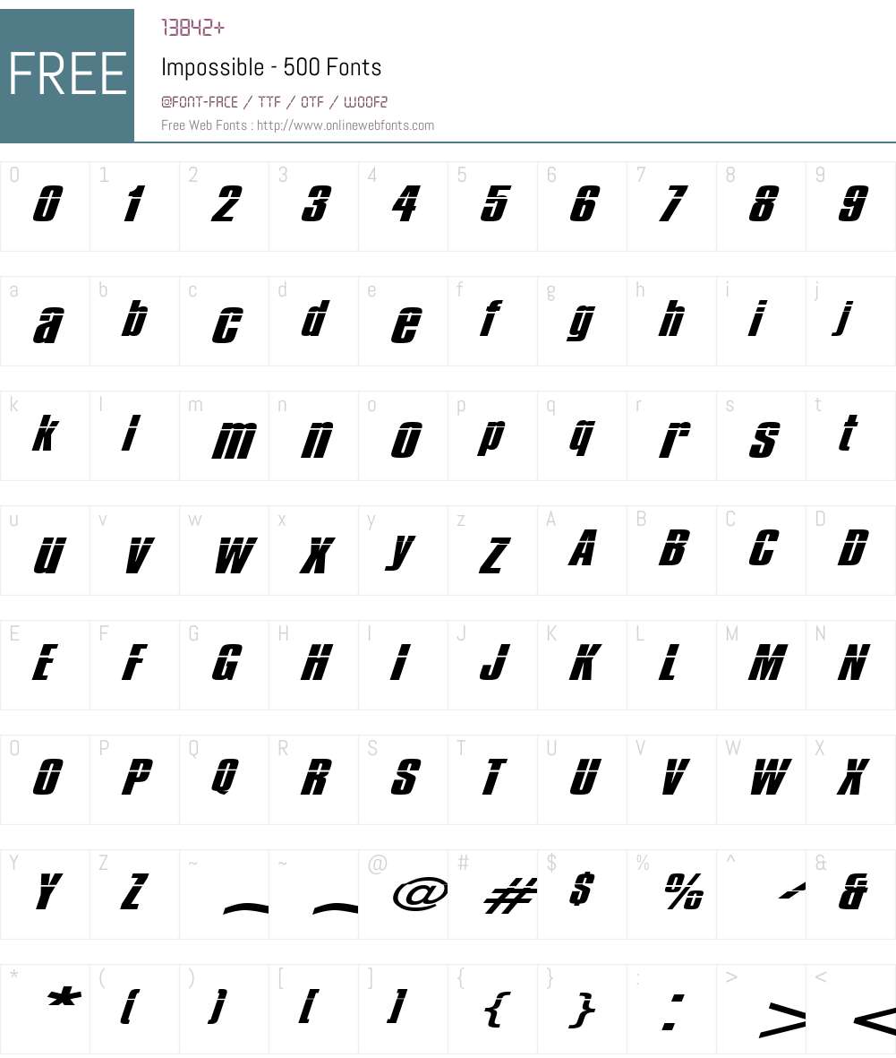 Impossible - 500 Font Screenshots