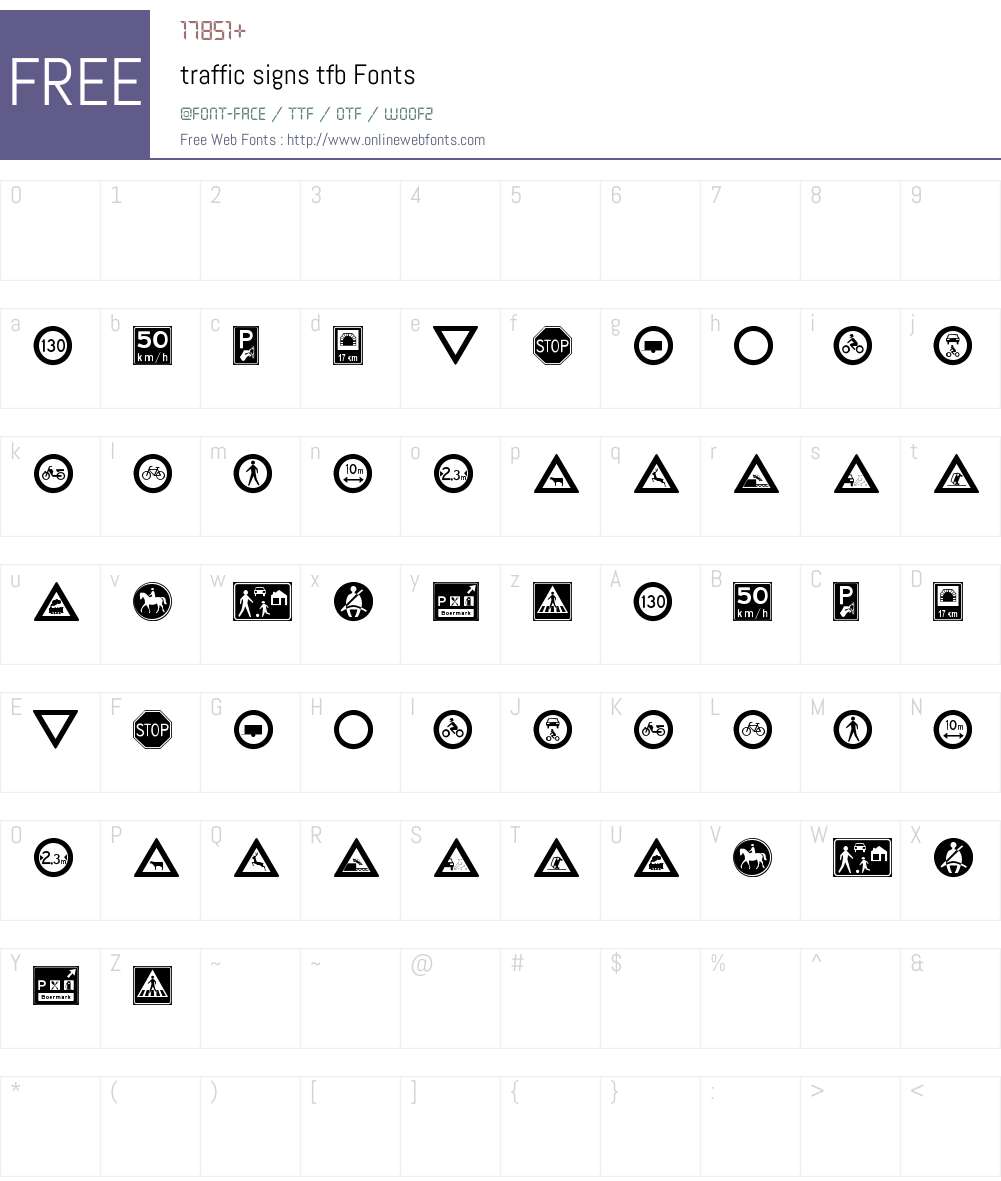 traffic signs tfb Font Screenshots