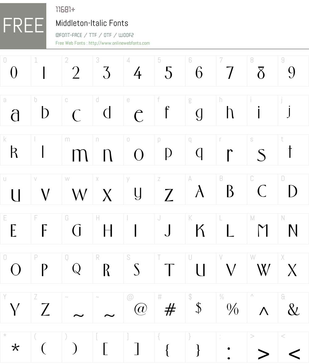 Middleton-Italic Font Screenshots
