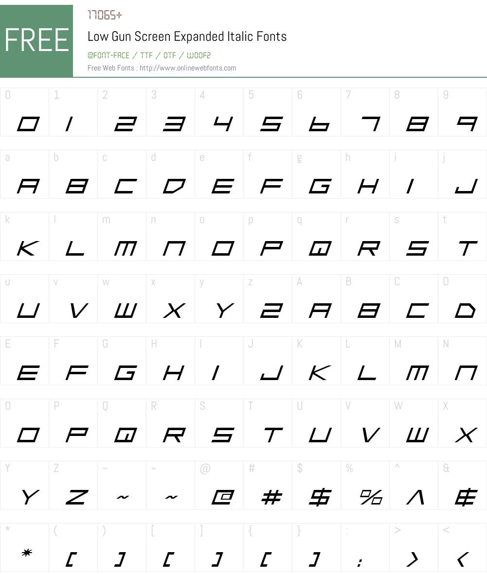 Low Gun Screen Expanded Italic Font Screenshots