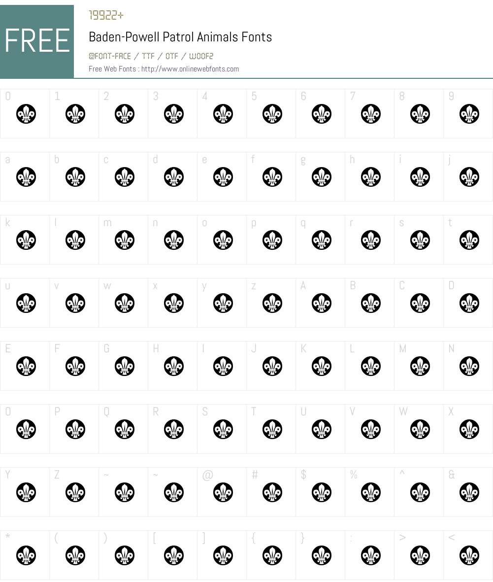 Baden-Powell Patrol Animals Font Screenshots
