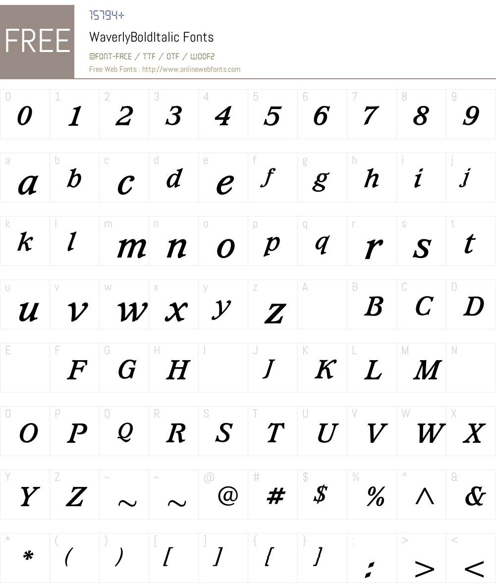 WaverlyBoldItalic Font Screenshots
