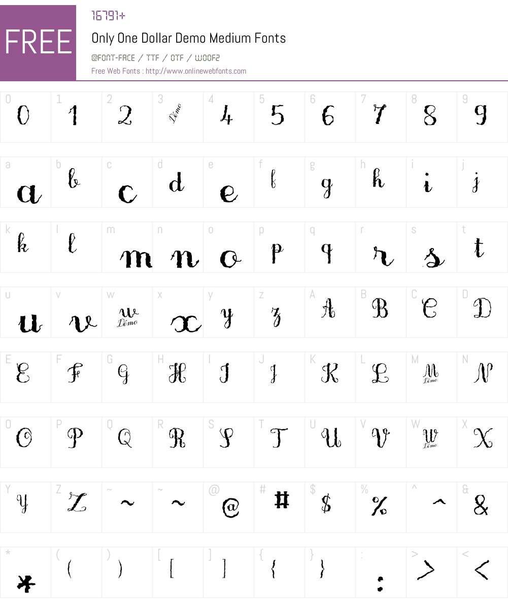 OnlyOneDollarDemo Font Screenshots