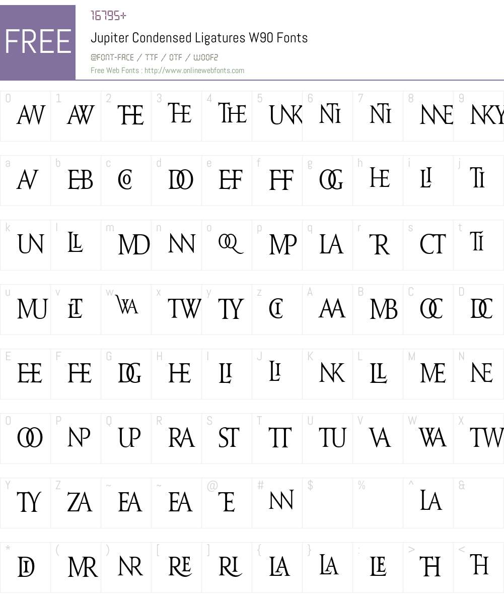 JupiterCondensedLigaturesW Font Screenshots