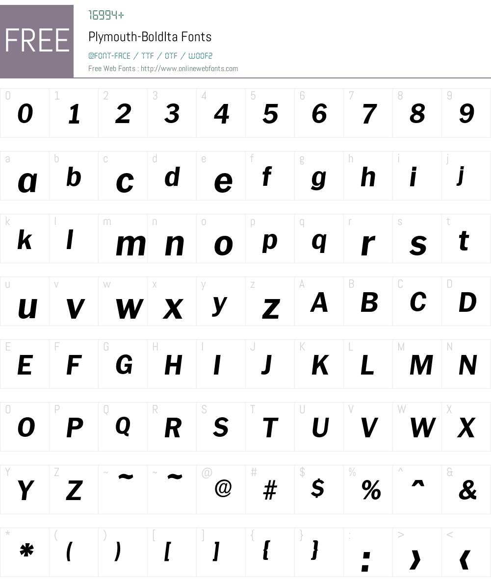 Plymouth-BoldIta Font Screenshots