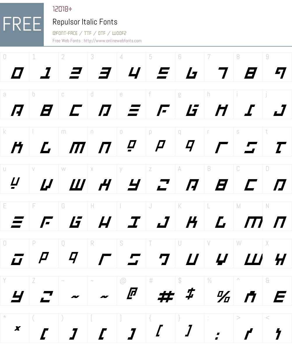 Repulsor Italic Font Screenshots