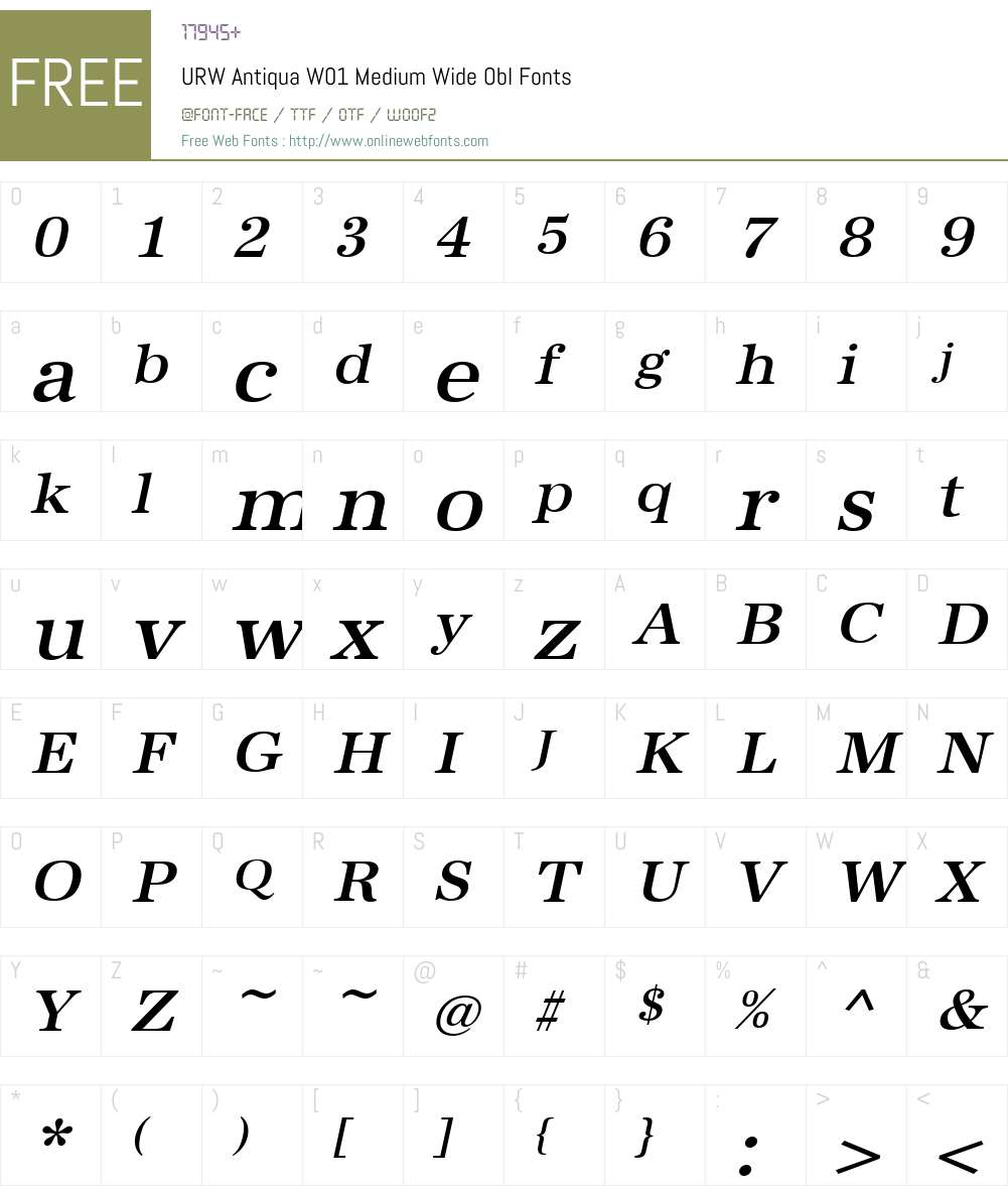 URWAntiquaW01-MediumWideObl Font Screenshots