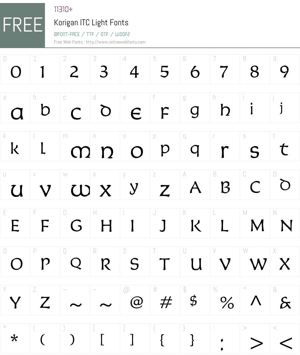 Korigan ITC Font Screenshots