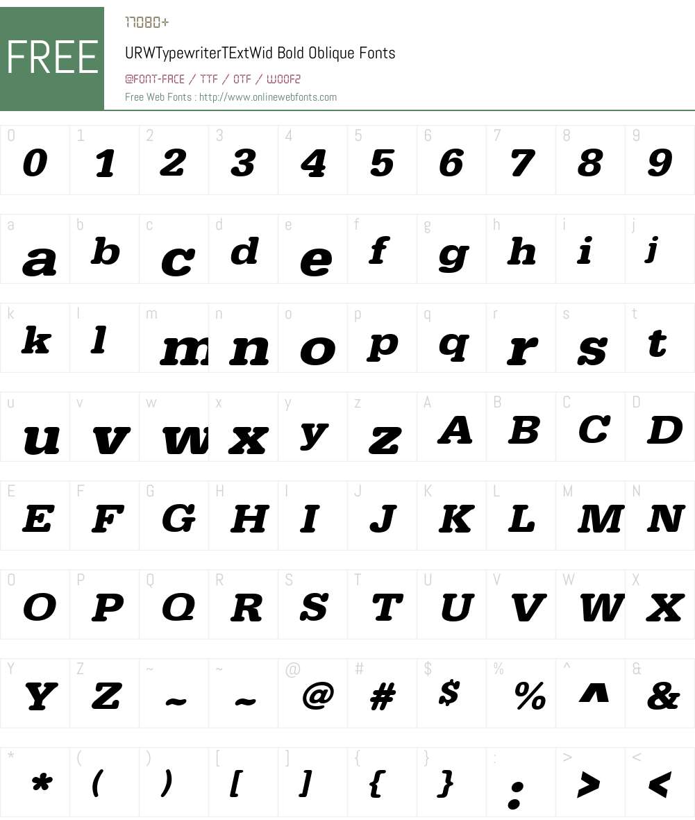 URWTypewriterTExtWid Font Screenshots