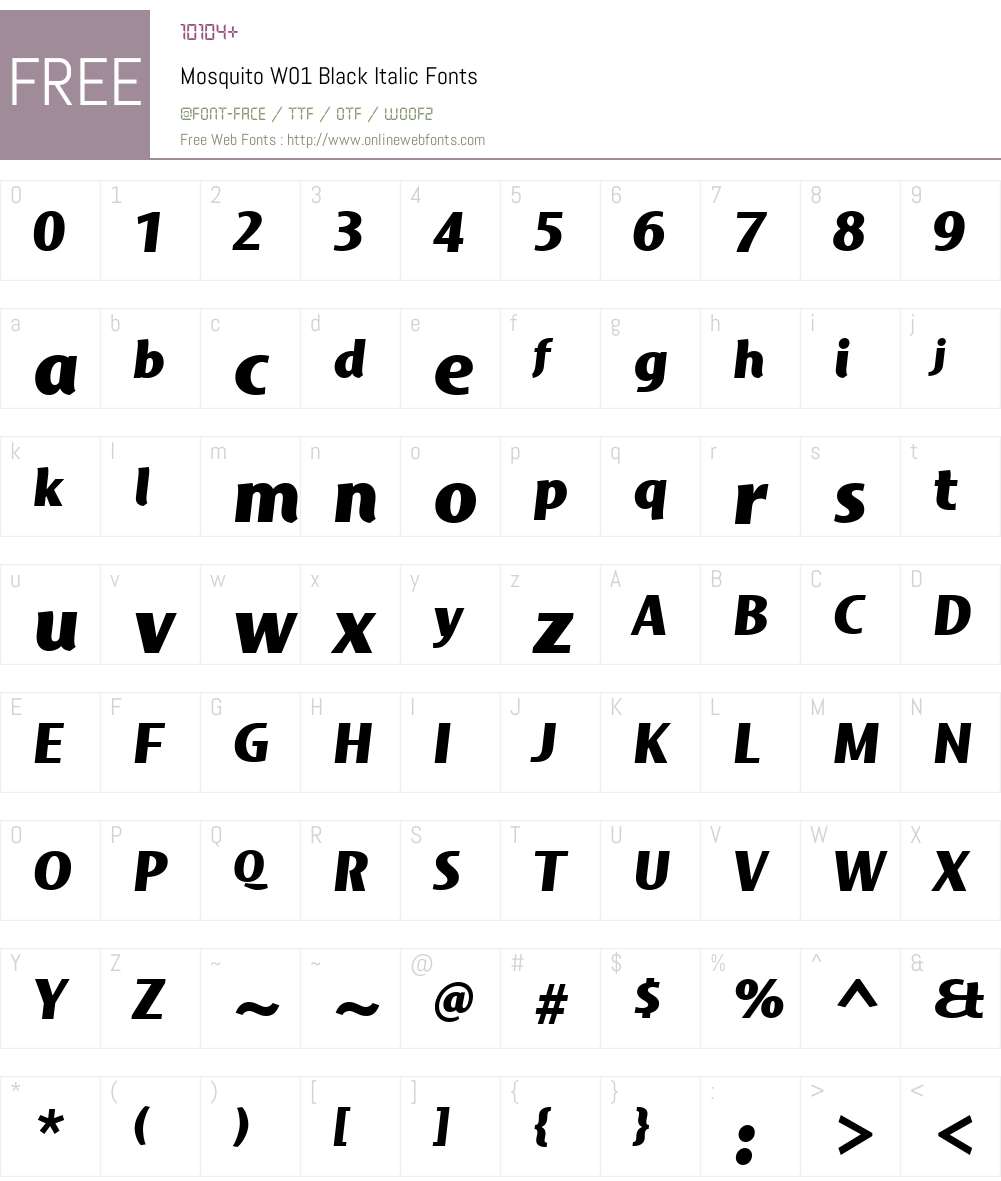 MosquitoW01-BlackItalic Font Screenshots