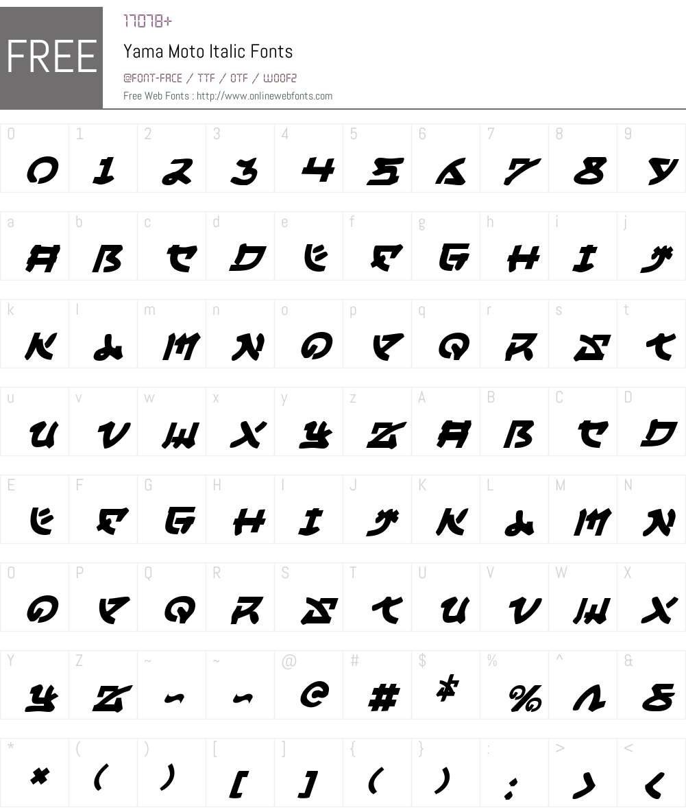 Yama Moto Italic Font Screenshots