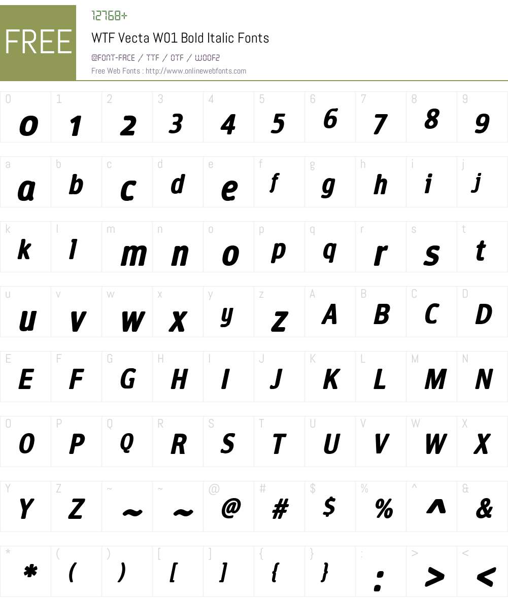 WTFVectaW01-BoldItalic Font Screenshots