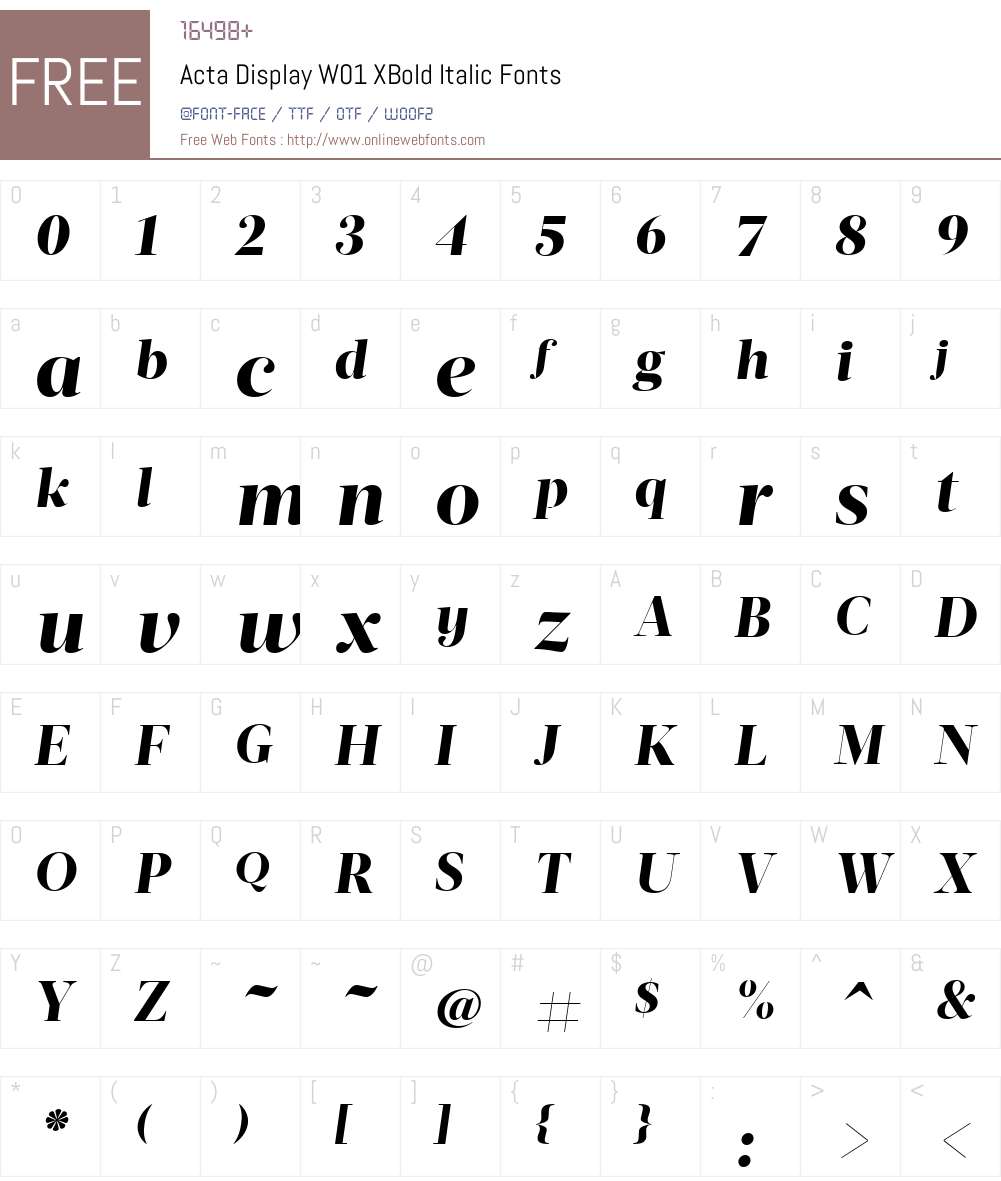 ActaDisplayW01-XBoldItalic Font Screenshots