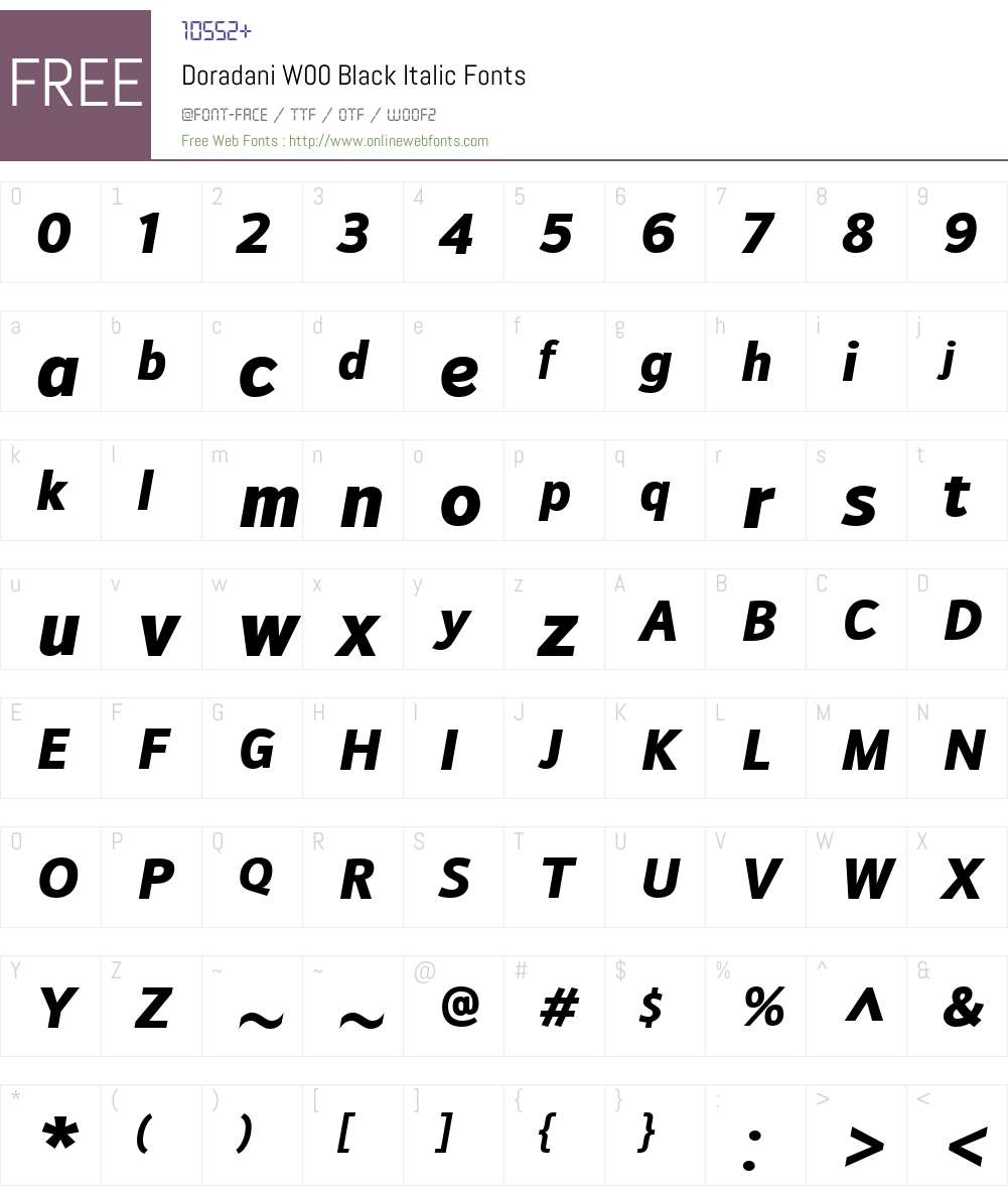 DoradaniW00-BlackItalic Font Screenshots