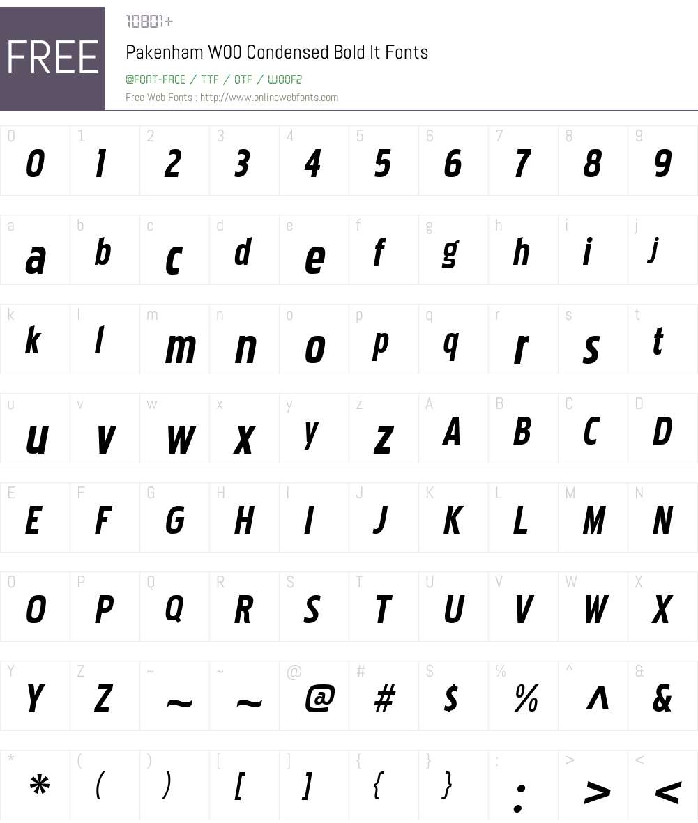 PakenhamW00-CondBoldIt Font Screenshots