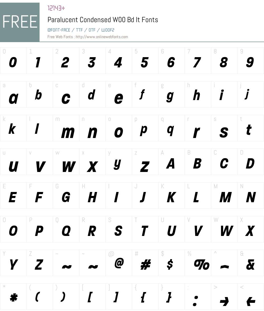 ParalucentCondensedW00-BdIt Font Screenshots