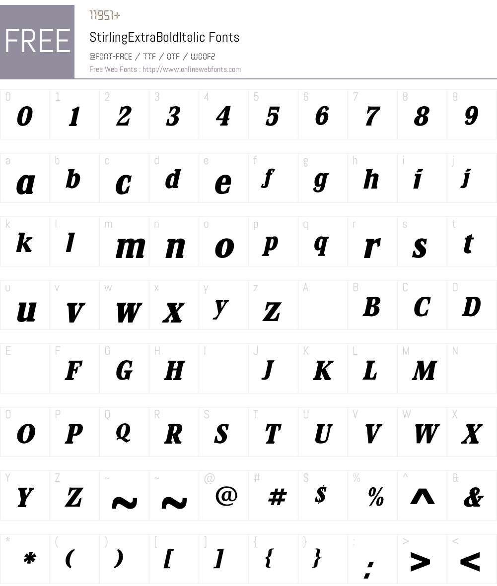 StirlingExtraBoldItalic Font Screenshots