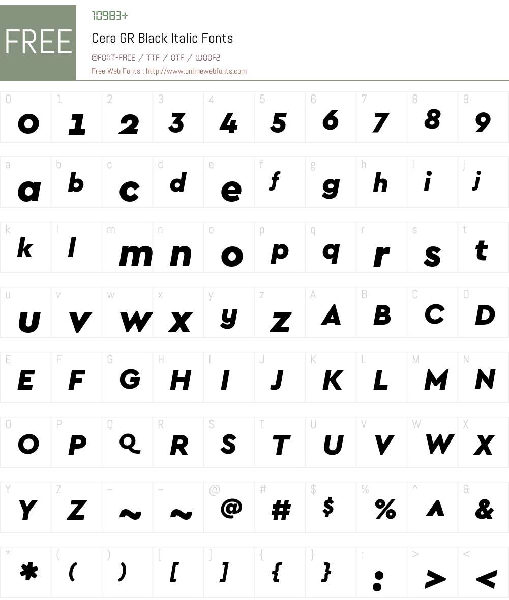 CeraGR-BlackItalic Font Screenshots