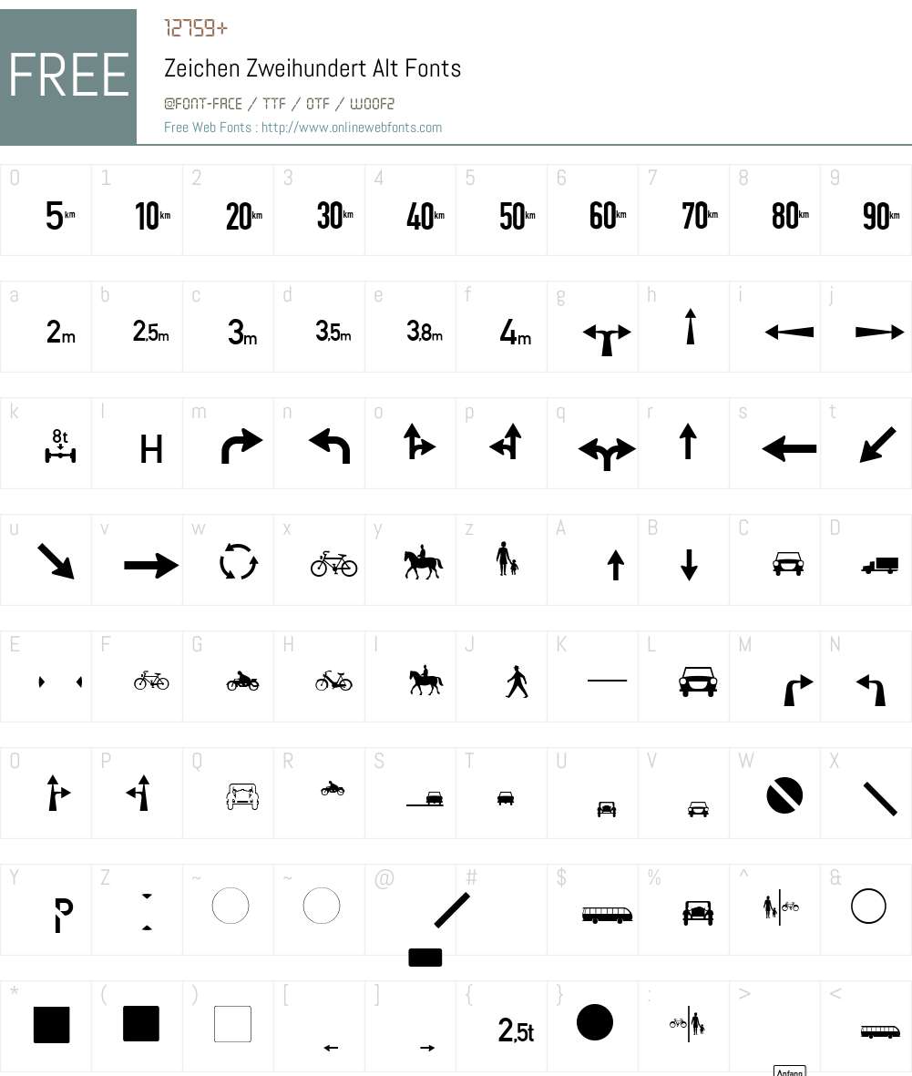 Zeichen Zweihundert Alt Font Screenshots