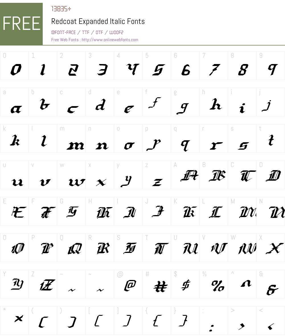 Redcoat Expanded Italic Font Screenshots