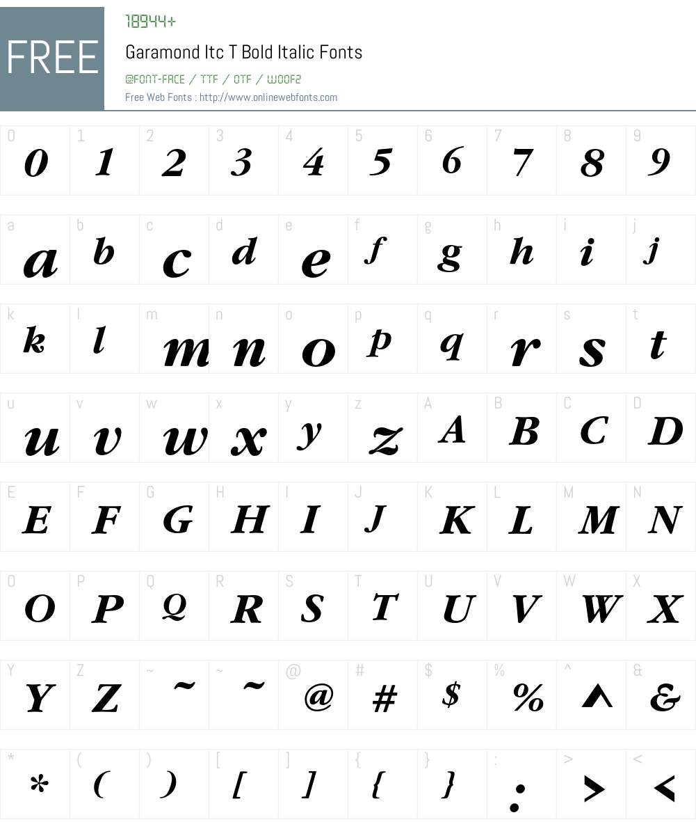 GaramItcTBolIta Font Screenshots