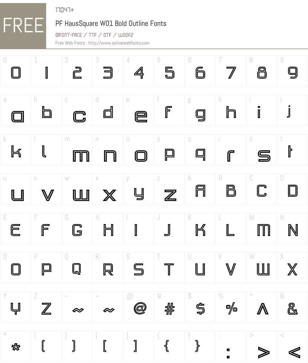 PFHausSquareW01-BoldOutline Font Screenshots
