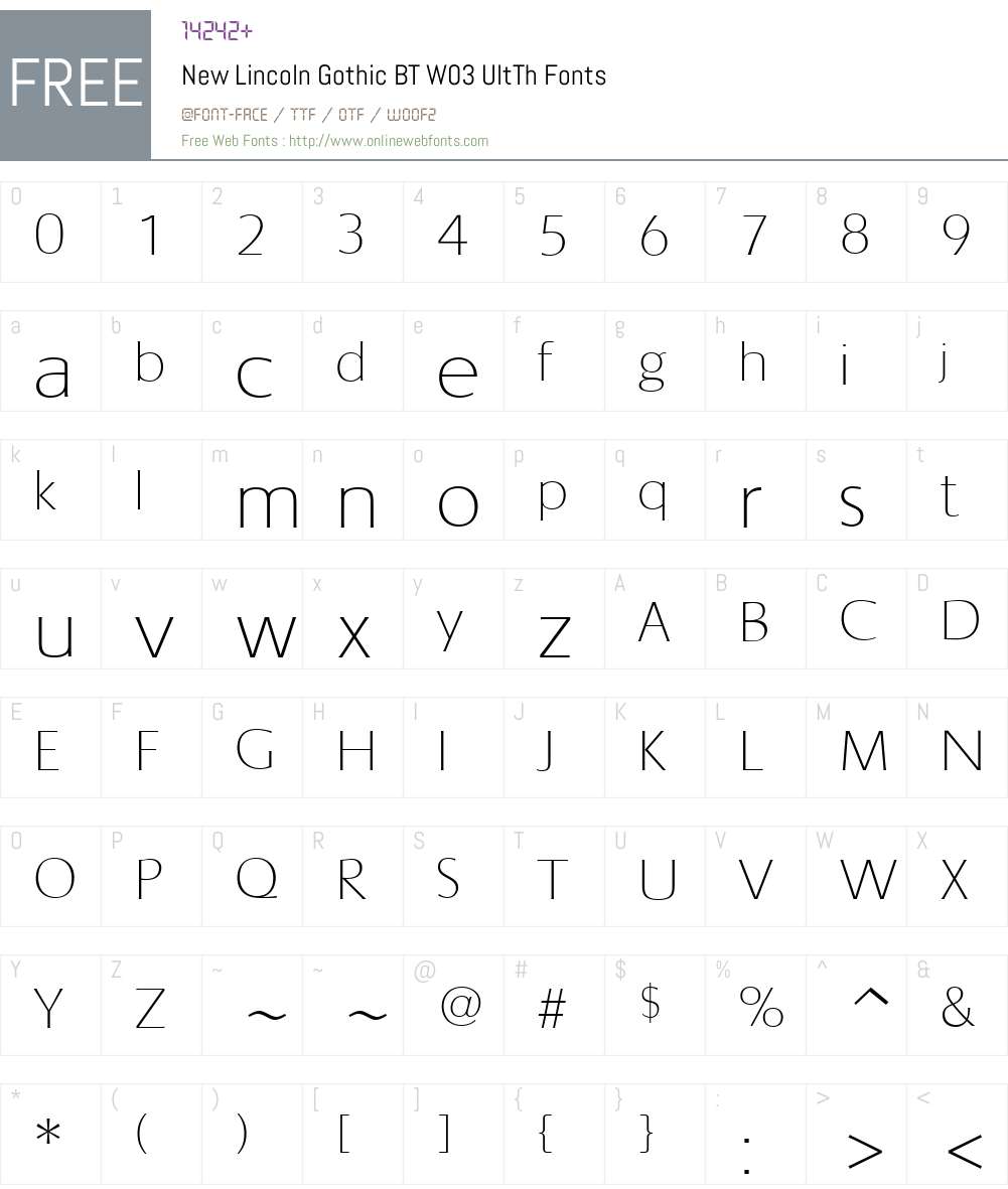 New Lincoln Gothic BT Font Screenshots