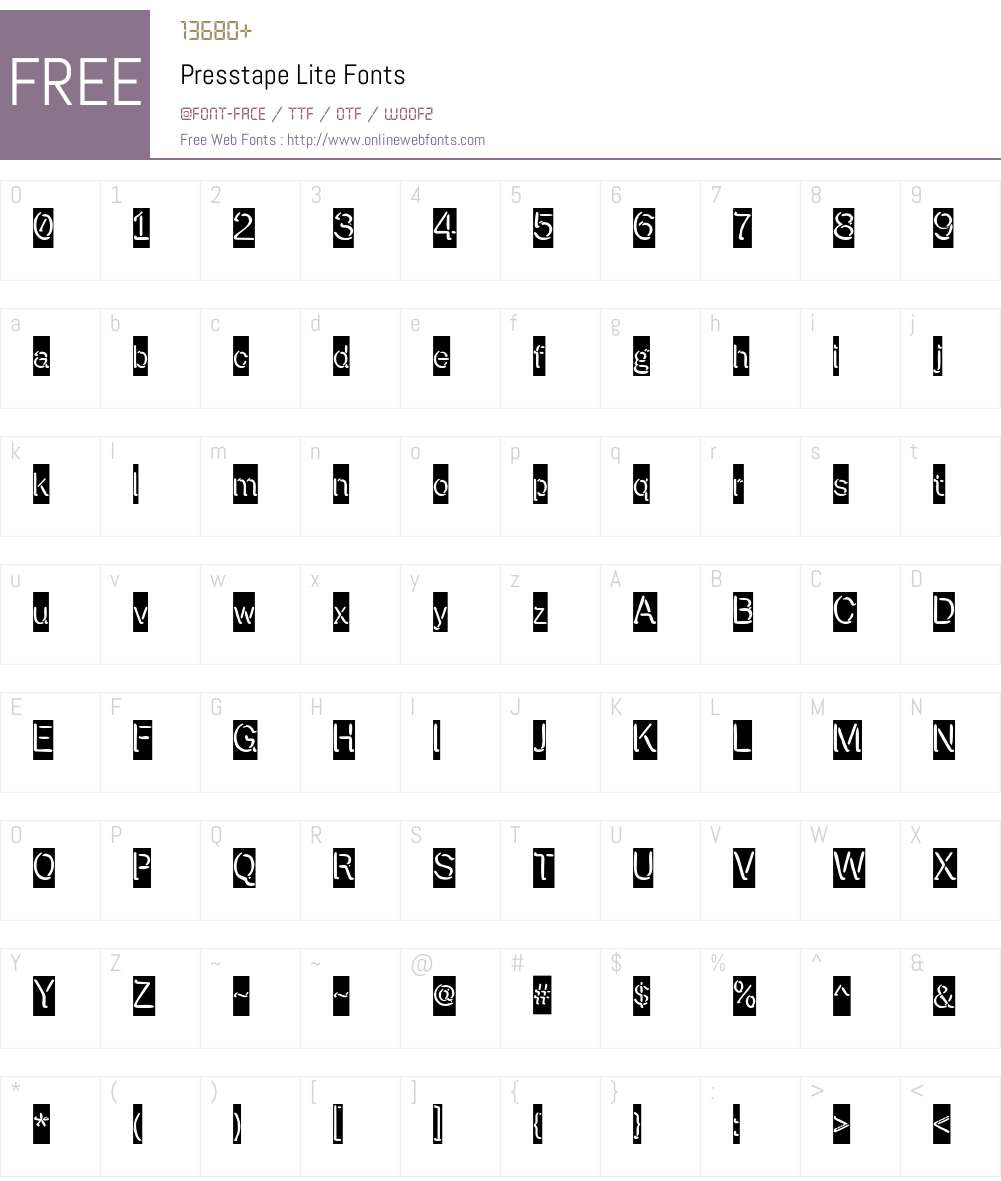 Presstape Lite Font Screenshots