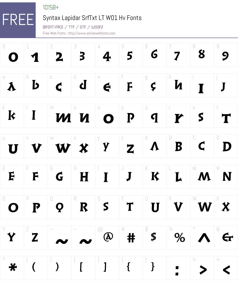 SyntaxLapidarSrfTxtLTW01-Hv Font Screenshots