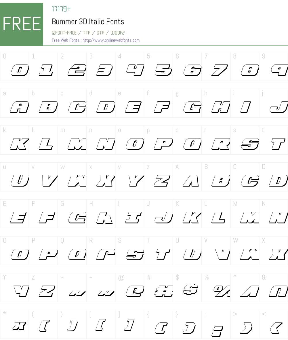 Bummer 3D Italic Font Screenshots