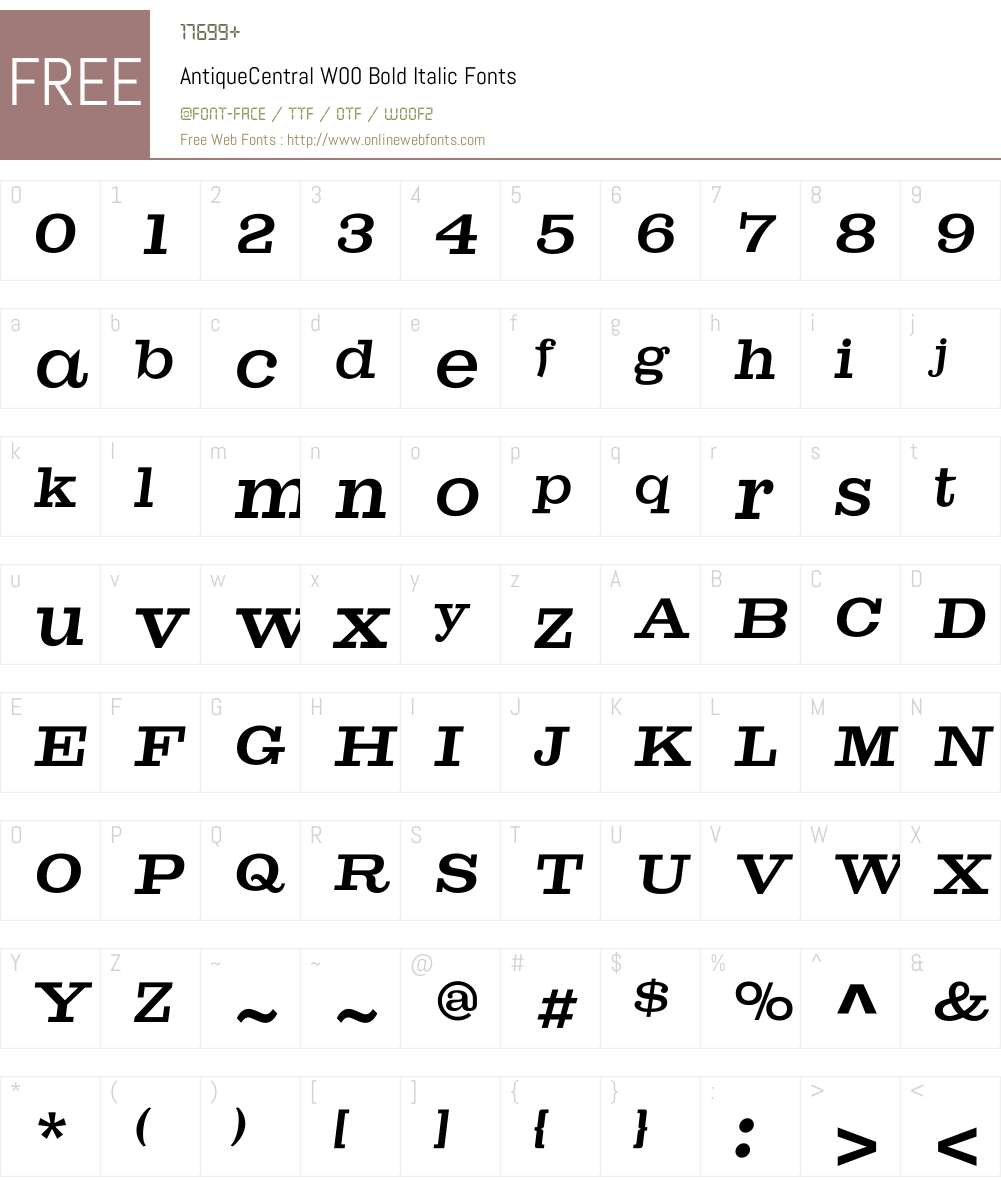 AntiqueCentralW00-BoldIt Font Screenshots