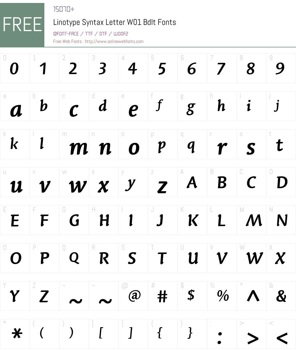 LinotypeSyntaxLettrW01-BdIt Font Screenshots