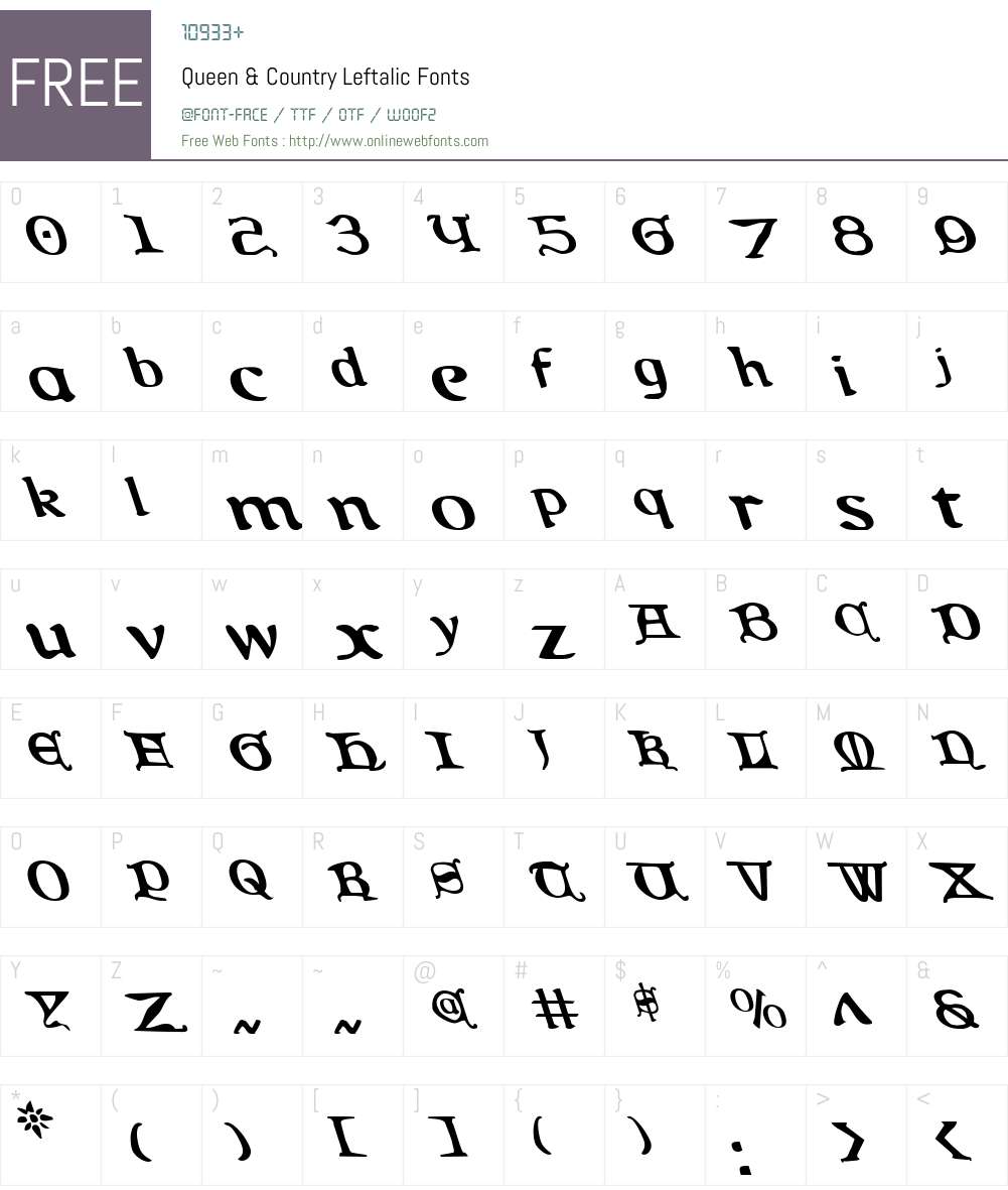 Queen & Country Leftalic Font Screenshots