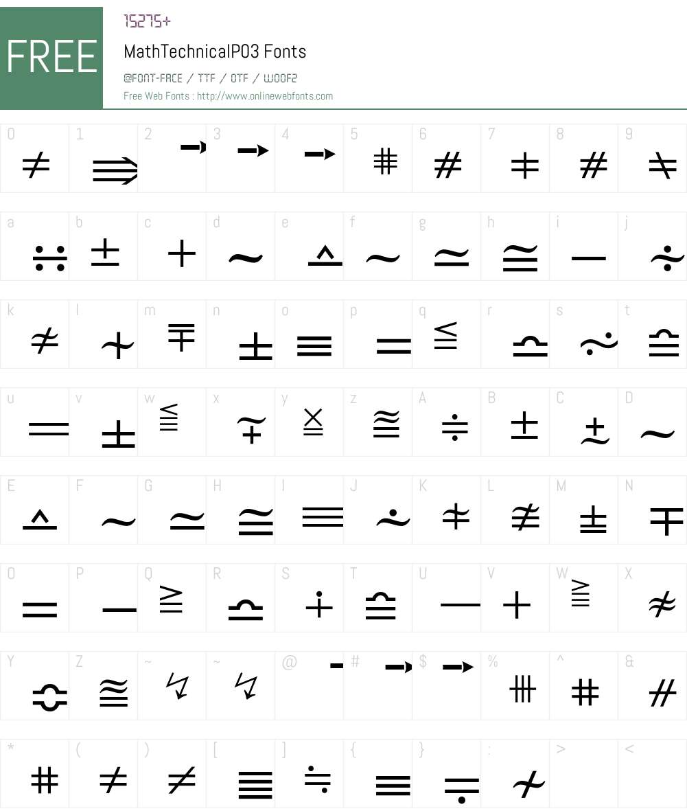 MathTechnical Font Screenshots